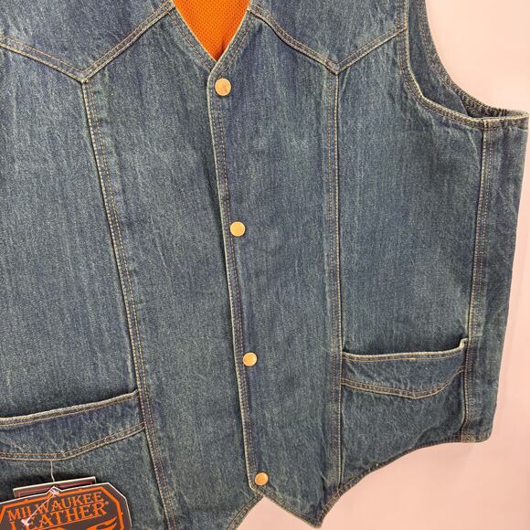 NWT Milwaukee Leather DM1310 Men's Blue Denim Classic Snap Front Biker Vest - Picture 4 of 9